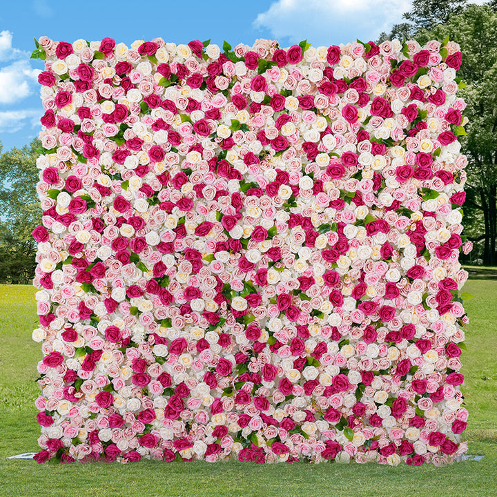 Red Pink White Rose Curtain Cloth Flower Wall Outdoor Wedding Backdrop Decoration Christmas Event Props Window Display