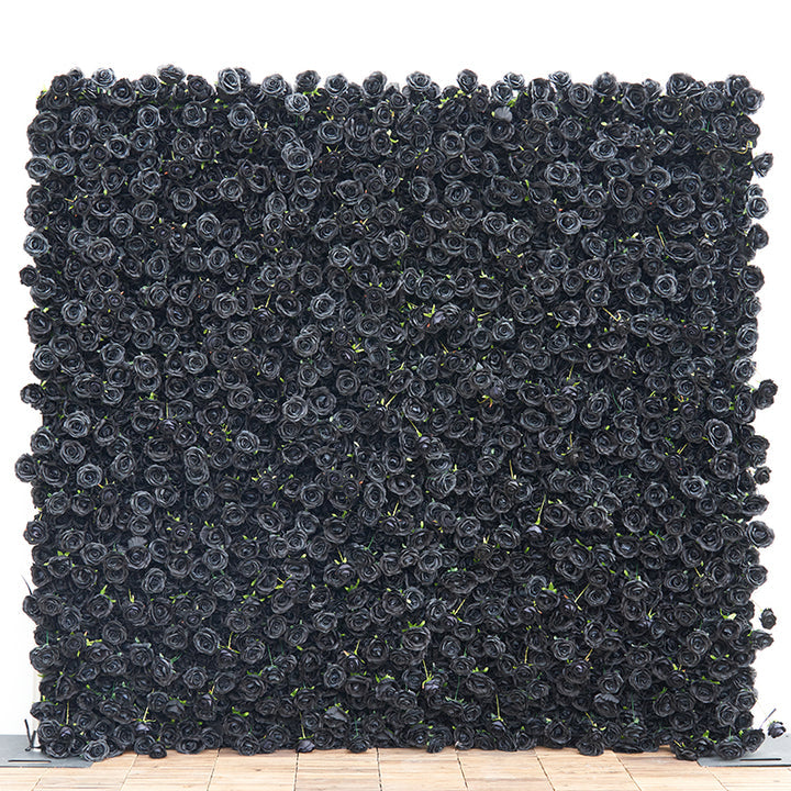 Black Rose 5D Rolling Up Cloth Curtain Flower Wall Outdoor Wedding Backdrop Props