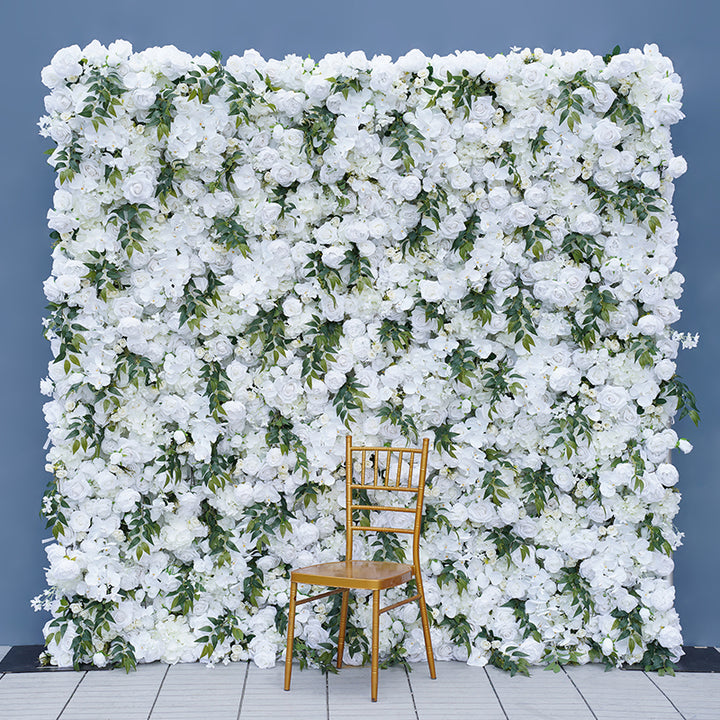 White Rose Hydrangea Green Willow Leaf 5D Cloth Floral Wall Wedding Backdrop Props