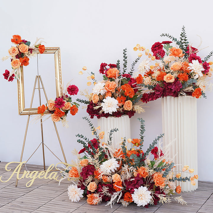 Orange Red Rose Dahlia Wedding Backdrop Decor Table Centerpieces Flower Ball Arrangement Event Floor Floral