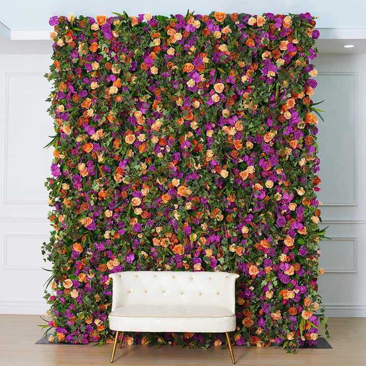 Purple Orange Tulip Peony Orchid Green Plant Leaf Cloth Flower Wall Wedding Backdrop Props