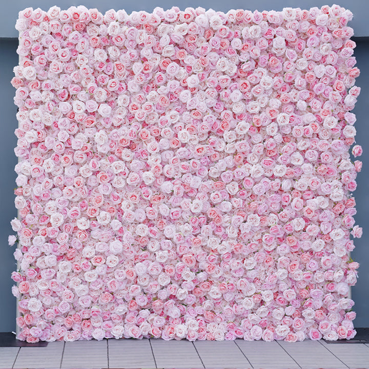 Pink Rose Gradient Rolling Up Cloth Curtain Flower Wall Arrangement Wedding Backdrop Decor Props