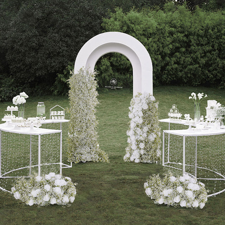 White Babysbreath Rose Floral Arrangement Wedding Backdrop KT Board Decor Gypsophila Floor Flower Row Party Event Props