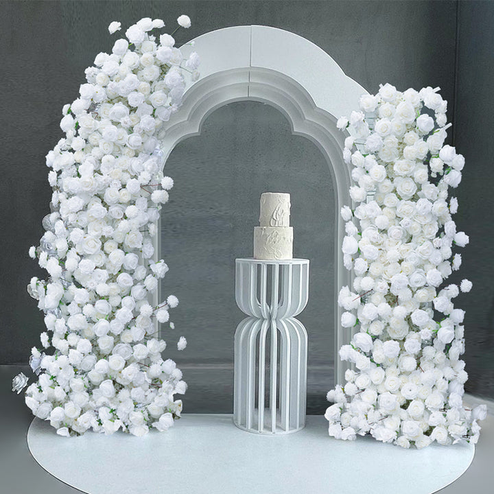 White Rose Pompom 5D Floral Arrangement Wedding Backdrop Deco Sofa Table Runner Floor Flower