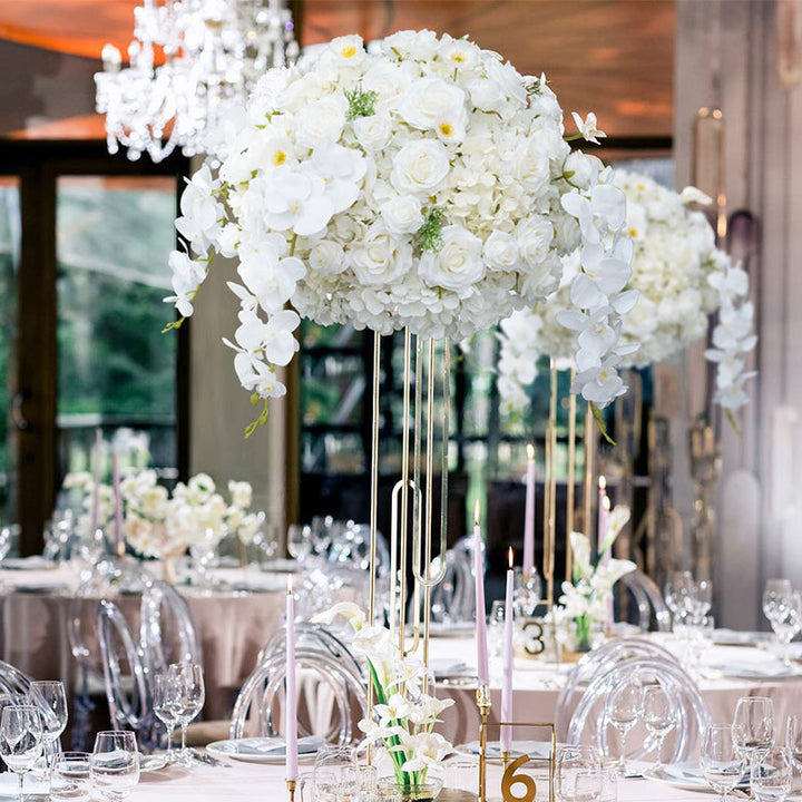 White Hydrangea Rose Orchid Wedding Table Centerpieces Ball Welcome Sign Flower