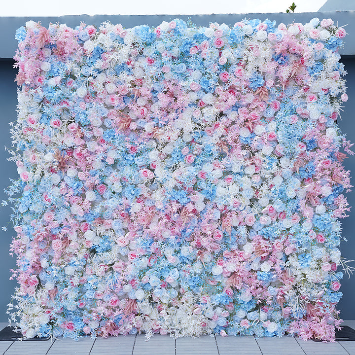 Blue Pink Rose Orchid Roll Up Cloth Curtain Flower Wall Arrangement Wedding Backdrop Decor Prop