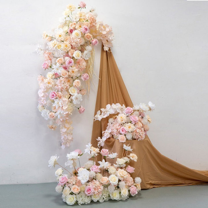 Champagne Pink Wedding Backdrop Decor Rose Orchid Hang Flower Row Arrangement Aisle Floor Floral Ball Party Props