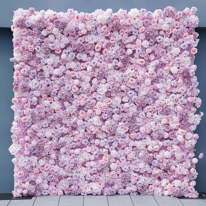 Purple Pink Rose Pompom Hydrangea Flower Wall Wedding Backdrop Decor 5D Rolling Up Curtain Cloth Flower Wall