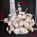 Pink Champagne Wedding Backdrop Frame Decor Rose Delphinium Peach Blossom Hang Flower Row Arrangement Event Floor Floral