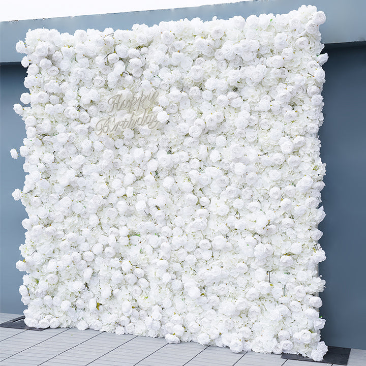 White Peony Rose Hydrangea 5D Rolling Up Curtain Flower Wall Arrangement Wedding Backdrop Decor Fabric Flower Wall