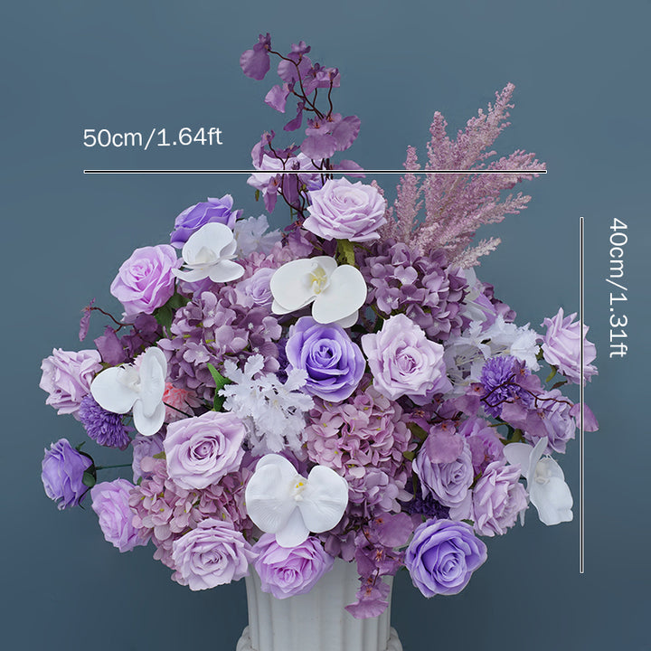 5D Wedding Floral Arrangement Purple Rose Hydrangea Orchid Table Runner Flower Row Centerpieces Ball