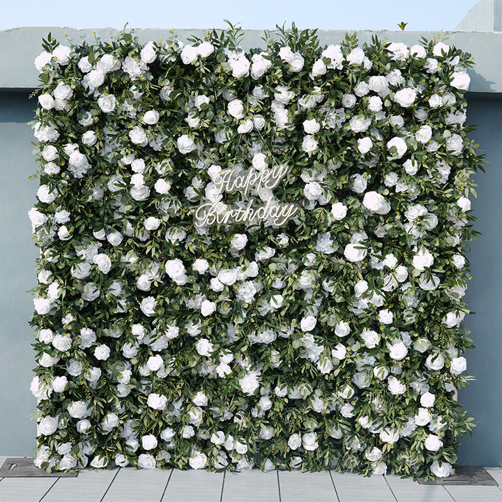 Wedding Backdrop Decor Green Willow Leaves White Rose Fabric Cloth Flower Wall