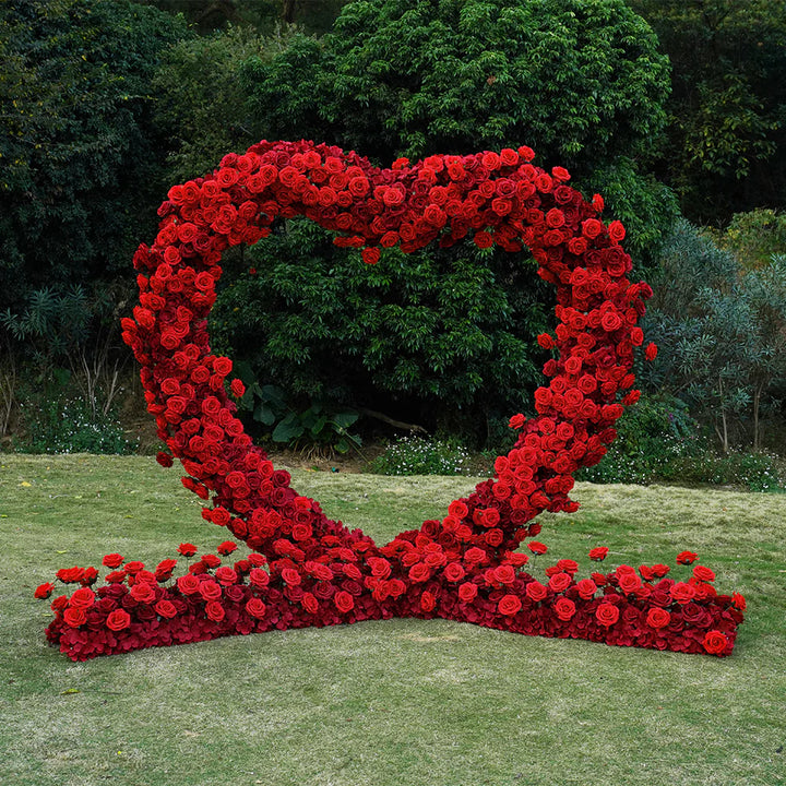 Red simulation rose heart shaped wedding party background floral arch decoration