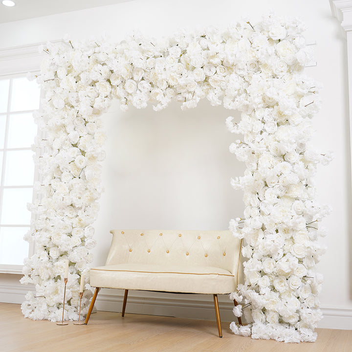 Cream White Rose Peony Cherry Flower Runner Wedding Background Arch Decor Floral Arrangement Hang Flower Row