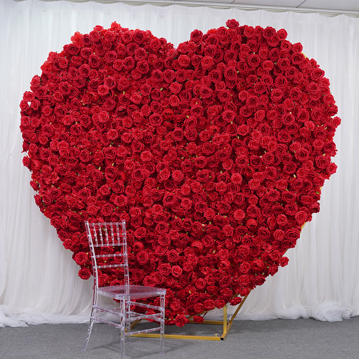 Luxury Creative Love Heart 5D Red Rose Cloth Floral Wall Wedding Backdrop Arrangement