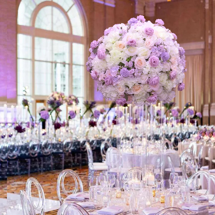 Luxury Custom Huge 70CM3/4 White Artificial Flower Ball Wedding Table Centerpiece Floral Purple Garland Party Event Stage Layout