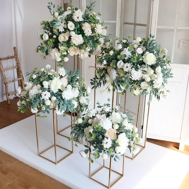 Custom Large 80cm Artificial Flower Ball Wedding Table Centerpieces Stand Decor Table Floral Geometric Shelf Party Stage Display