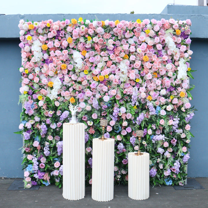 5D Colorful Rose Orchid Cloth Roll Up Flower Wall Curtain Hanging Fabric Green Plant Wall Event Party Wedding Backdrop Deco Prop