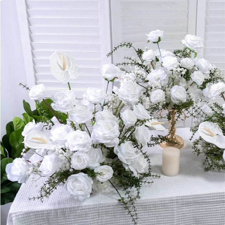 Wedding Table Centerpieces Decor White Rose Babysbreath Palm Flower Ball Arrangement Event Floor Floral Party Bouquet Supplies