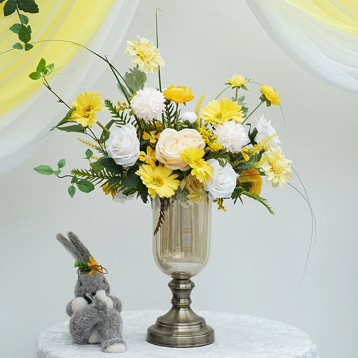 Yellow White Series Greenery Flower Decor Vase Wedding Banquet Home Table Centerpiece Floral Arrangement Events supplies