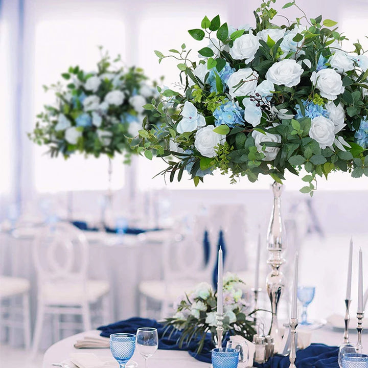 White Blue Rose Green Leaves Table Centerpieces Accessories Artificial Flower Balls For Wedding Reception Decorations