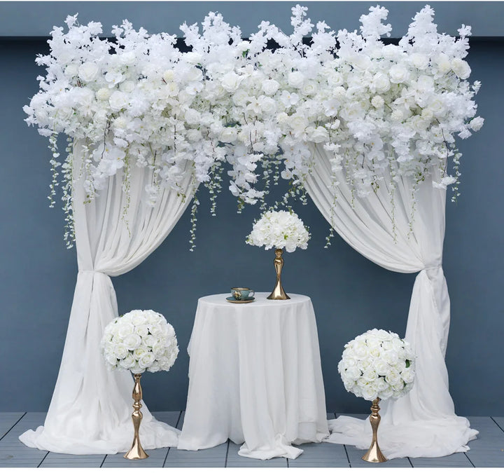 Luxury White Rose Cherry Blossom Hang Wisteria Floral Arrangement Wedding Backdrop Decor Flowers Row Banquet Event Party Props