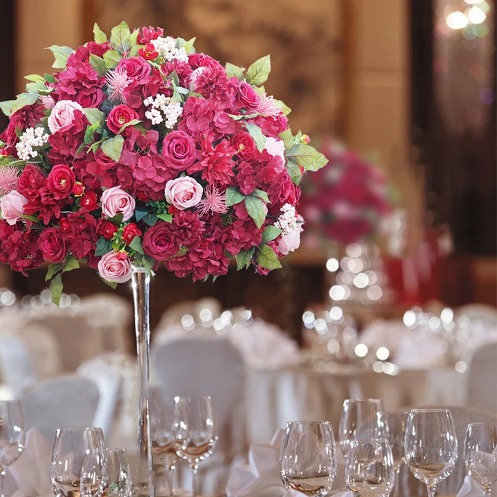 Red Rose Hydrangea Berry Flower Ball Wedding Reception Centerpieces For Tables Party Banquet Arrangement Floral Ornament