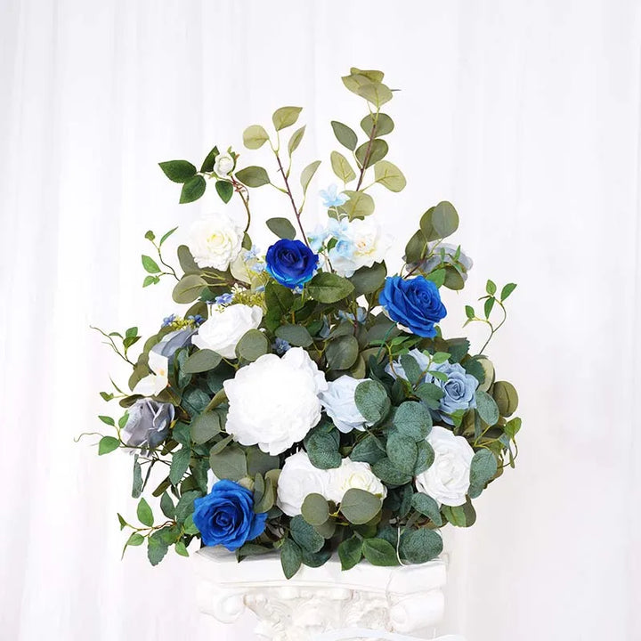 Haze Blue White Floor Flower Wedding Reception Centerpiece Table Decor Rose Greenery Floral Arrangement Party Event Props