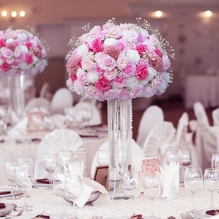 Pink Rose Baby's Breath Wedding Background Table Centerpiece Flower Ball Decor Banquet Event Accessories Window Display