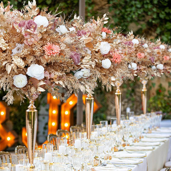 Luxury Wedding Table Centerpieces Flower Ball Golden Leaf Event Backdrop Decor 5D Fabric Roll Up Cloth Flower Wall Party Props