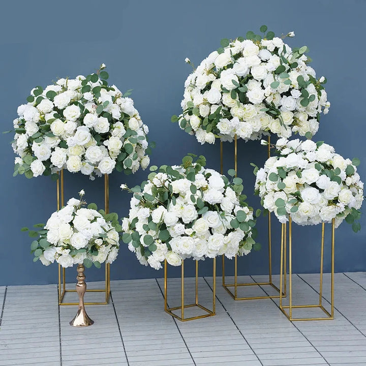 Colorful Rose Babysbreath Eucalyptus Leaves Flower Balls for Centerpieces Wedding Table Accessories Stage Road Lead Floral