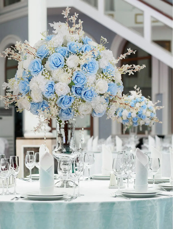 Blue White Rose Baby's Breath Artificial Tables Centerpieces Flower Ball For Wedding Reception Decorations Event Props