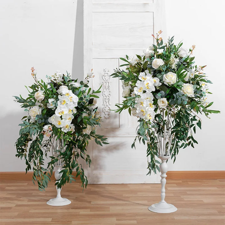 Artificial Flower Row Wedding Table Centerpieces, Green Plants, White Rose, Orchid, Wall Hanging Floral Decor, Road Flower Ball