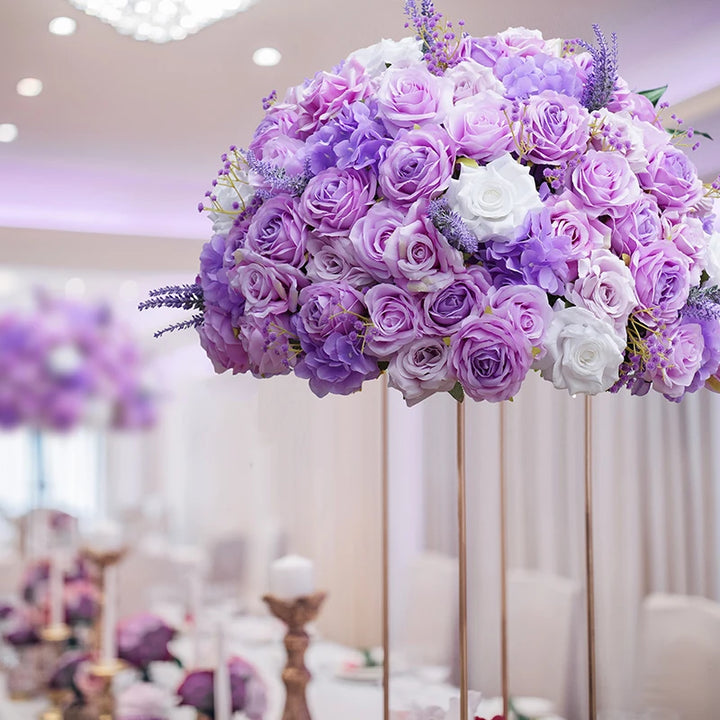 60cm Purple Rose Lavender Babysbreath Table Centerpiece Floral Arrangement Wedding Decor Road lead Flower Ball Event Prop