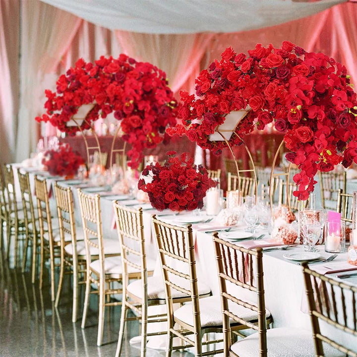 Red Wedding Centerpieces For Tables Arrangement Floral Hydrangea Orchid Flower Ball Row Event Banquet Gold Stand Props