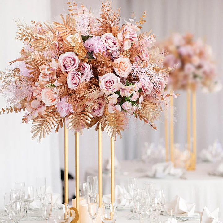 Luxury Golden Leaves Pink Rose Wedding Decor 60cm 3/4 Flower Ball Banquet Event Table Centerpieces Props Window Display