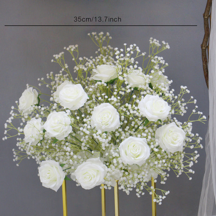 White Real Touch Gypsophila Baby Breath Artificial Flower Row Arrangement Wedding Table Centerpieces Floral Ball Window Display