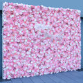 5D Pink Peony Rose Cloth Rolling Up Flower Wall Arrangement Wedding Backdrop Decor Prop Curtain Hanging Fabric Green Plant Wall