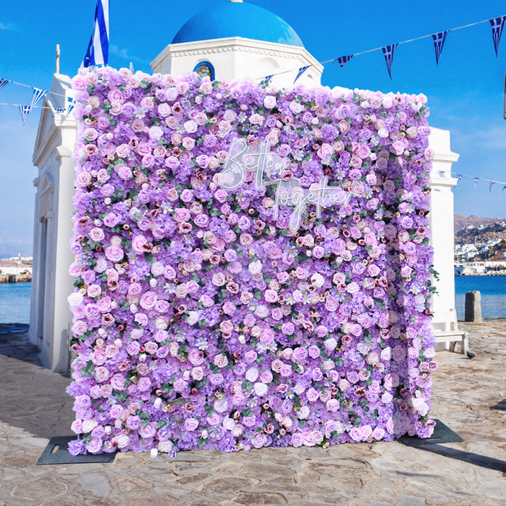 5D Purple Hydrangea Peony Rose Cloth Rolling Up Flower Wall Arrangement Wedding Backdrop Decor Curtain Hanging Fabric Plant Wall