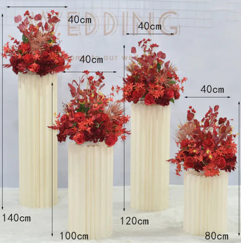 Red Four Piece Wedding Origami Roman Pillar Imitation Flower Decoration