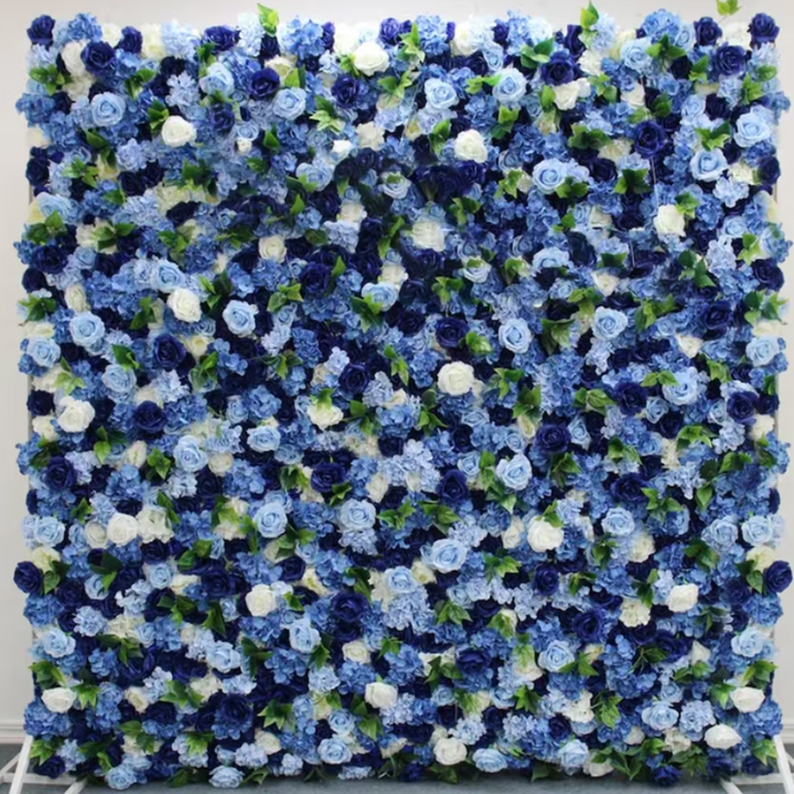 Flower Wall Royal Blue & White Rolling Up Curtain Floral Backdrop Wedding Party Proposal Decor