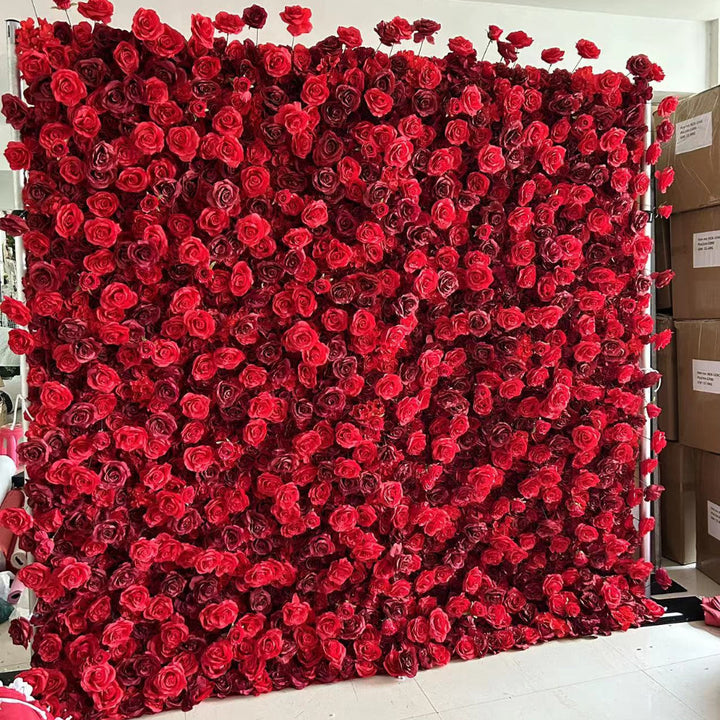 Flower Wall Red Roses Fabric Rolling Up Curtain Floral Backdrop Wedding Party Proposal Decor