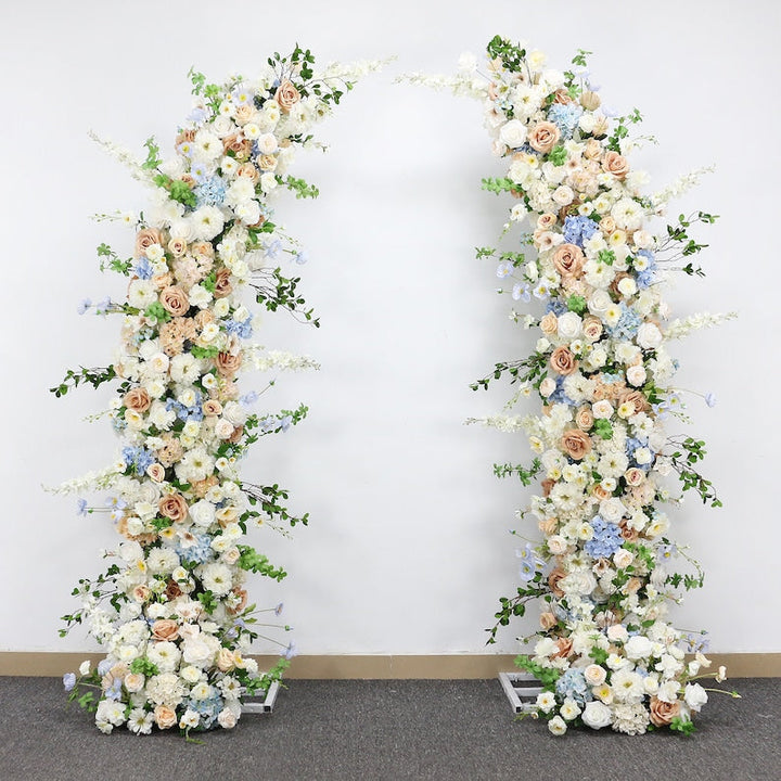 Champagne Rose Floral Arrangement White Blue Series Horn Arch Set