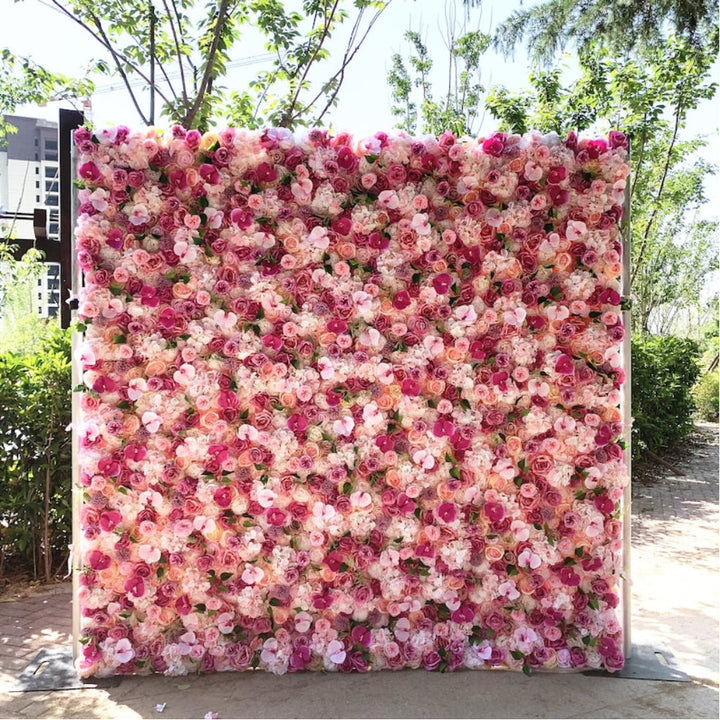 Flower Wall Fall Lotus Root Pink Fabric Rolling Up Curtain Floral Backdrop Wedding Party Proposal Decor